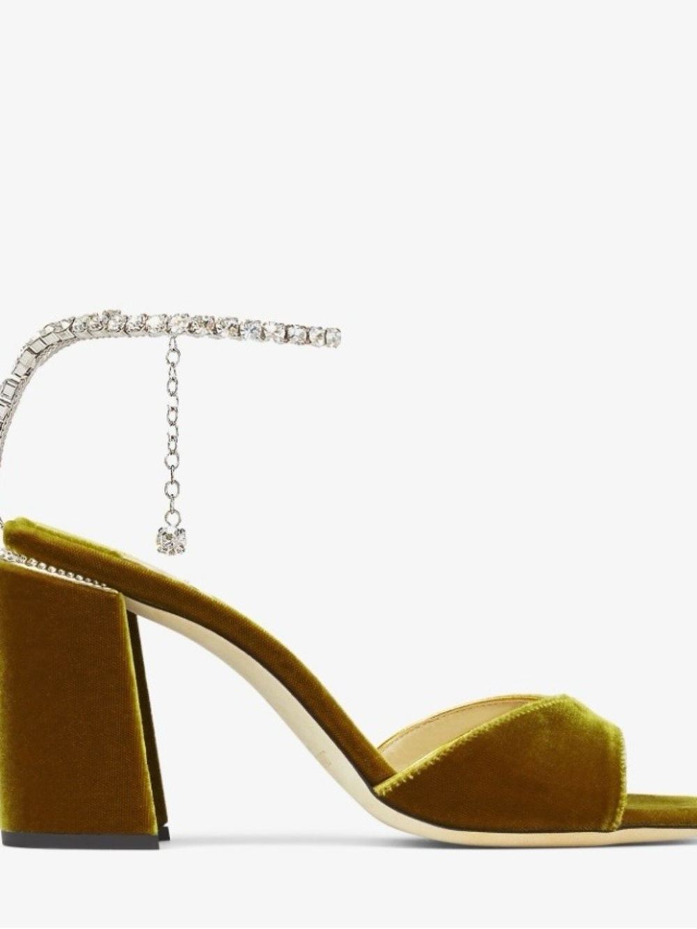 Jimmy Choo Saeda Sandal 85 Citrine Velvet Sandals With Swarovski Crystal Chain View 2